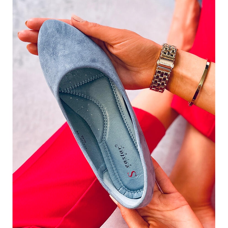 Albastru CC212P Balerini din piele de căprioară albastră 2