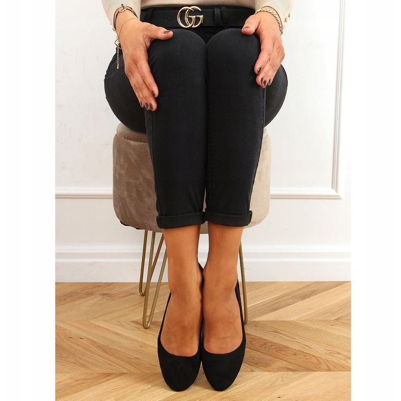 Balerini negri din piele netedă CC212P negru 1