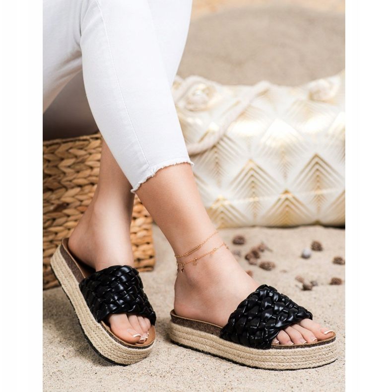 SHELOVET Espadrile împletite Flip-Flops negru 1