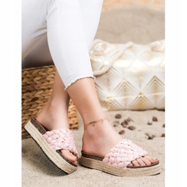 SHELOVET Espadrile împletite Flip-Flops roz 2