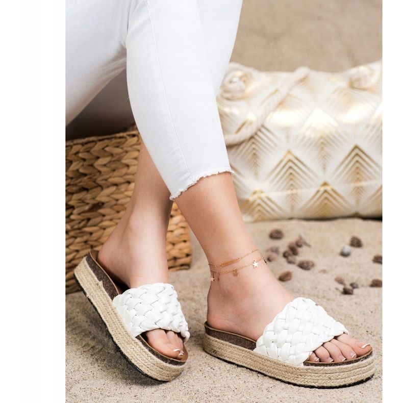 SHELOVET Espadrile împletite Flip-Flops alb 1
