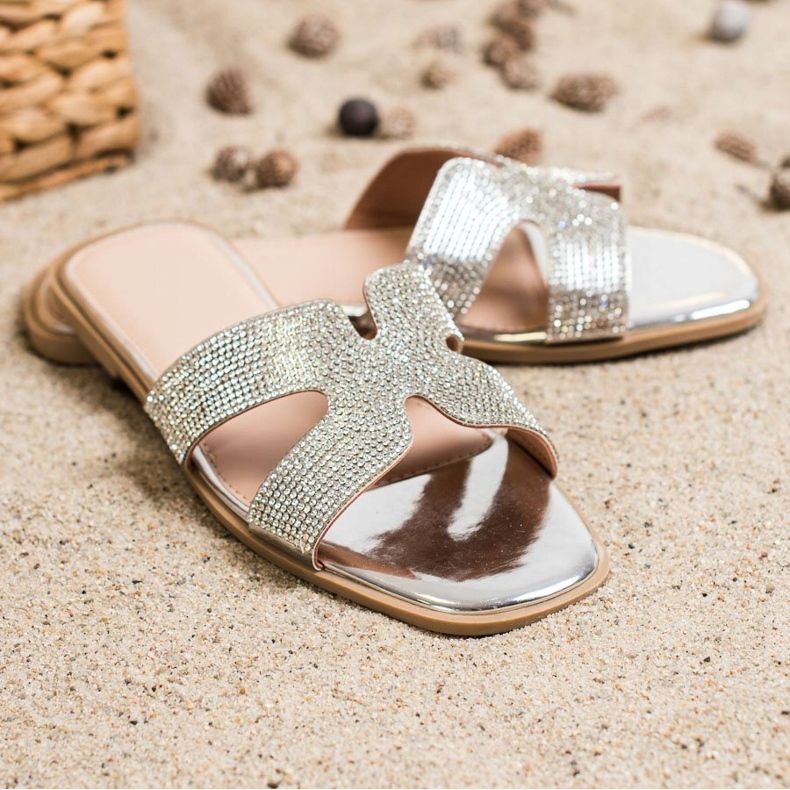 SHELOVET Papuci eleganți cu zirconiu cubic argint 2