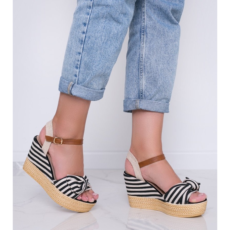 Sandale cu pană alb-negru cu fundă Holiday Vibes 2