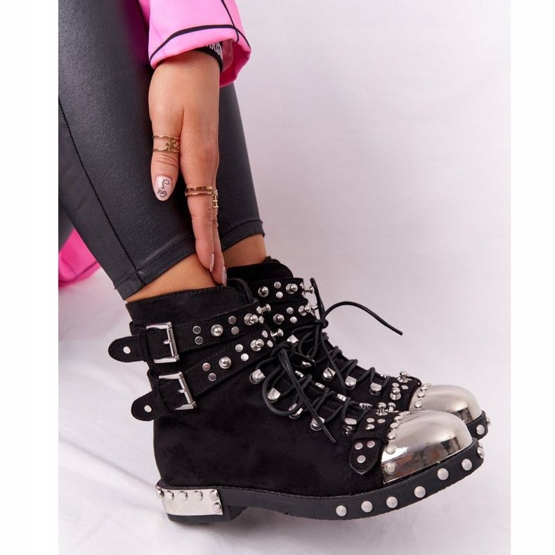 Cizme calde pentru femei cu strasuri din piele de căprioară negru Lu Boo 1