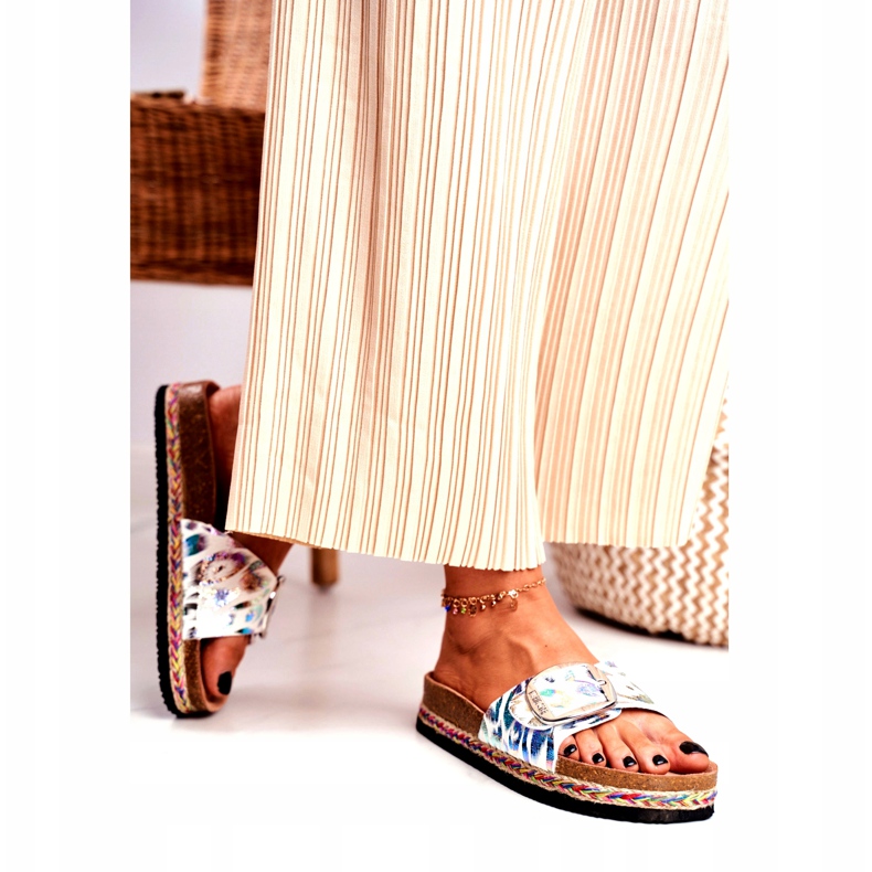 Papuci de damă Big Star Metallic Pattern DD274127 alb violet argint verde 2