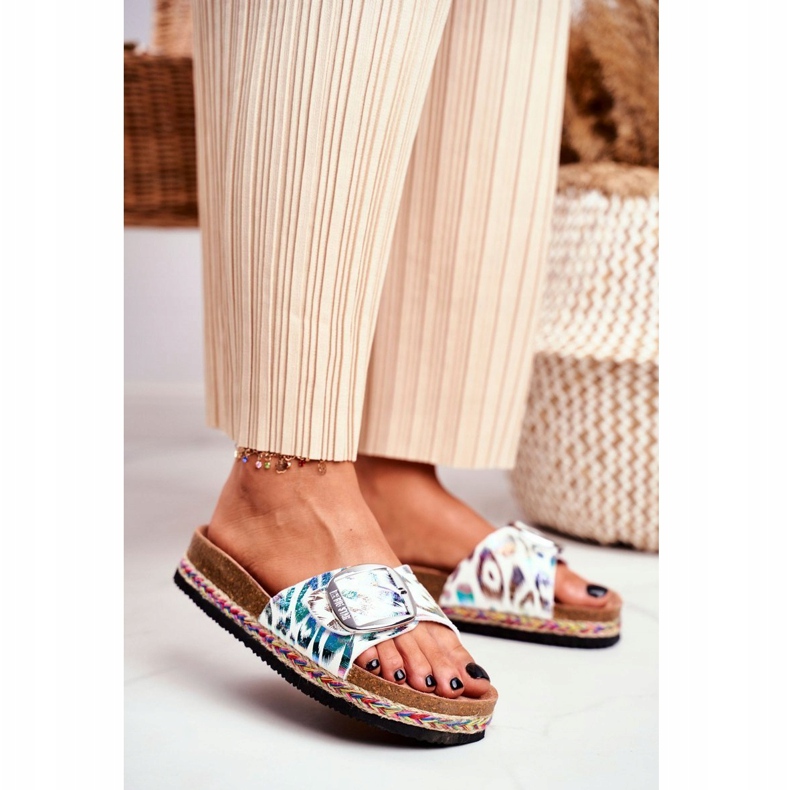 Papuci de damă Big Star Metallic Pattern DD274127 alb violet argint verde 1