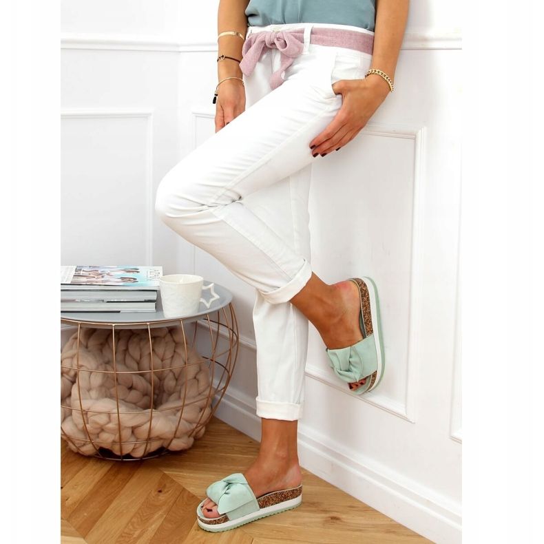 Menta 8228 Papuci verzi pe talpă înaltă verde 2