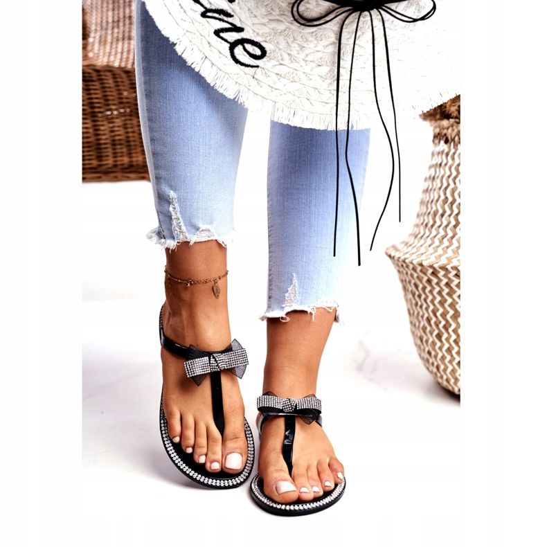 LU BOO Papuci de cauciuc pentru damă Flip-Flops negri Ștrasuri Lou negru 2