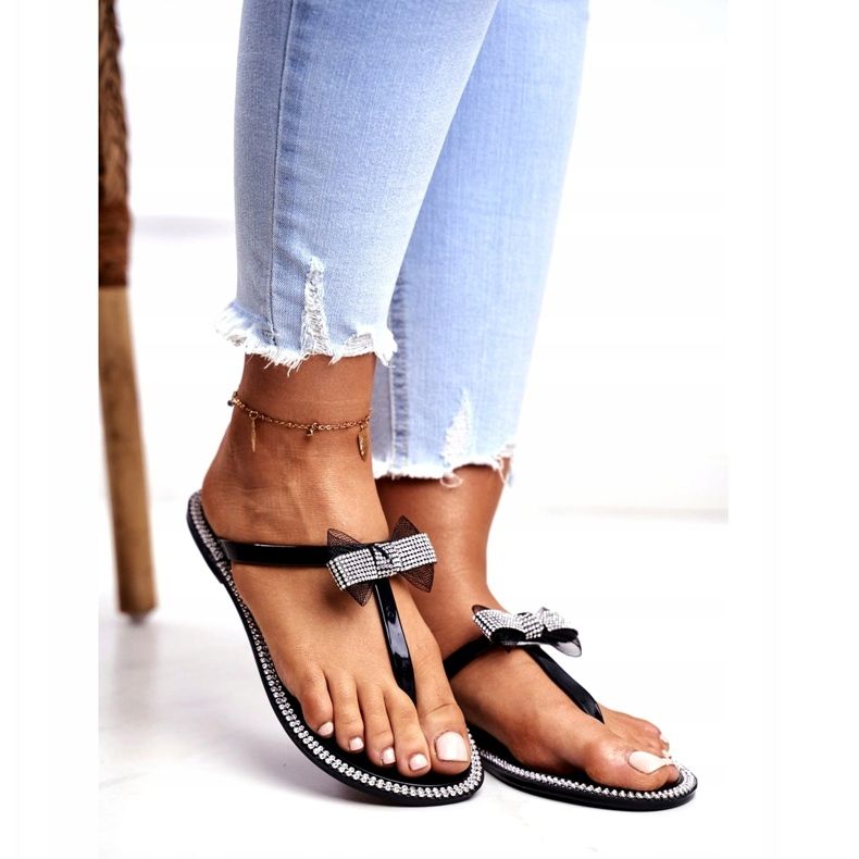 LU BOO Papuci de cauciuc pentru damă Flip-Flops negri Ștrasuri Lou negru 1