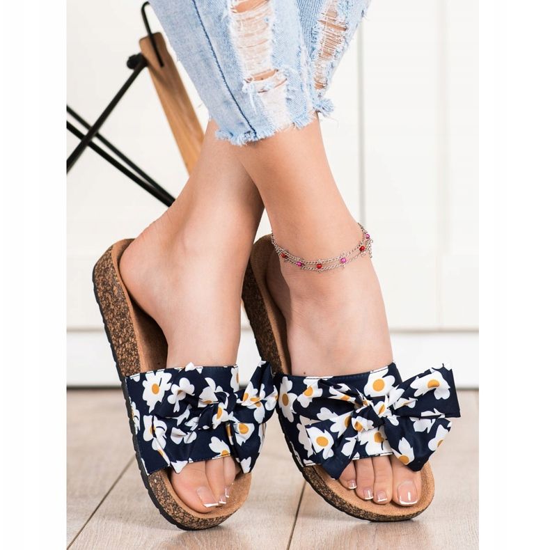 SHELOVET Papuci la modă cu flori albastru marin 1
