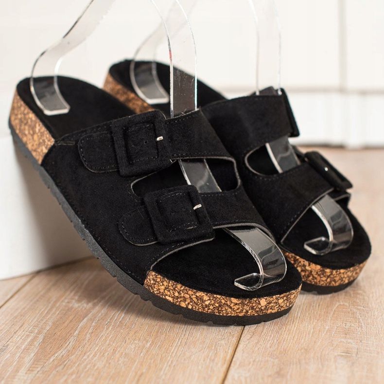 SHELOVET Papuci confortabili cu catarame negru 2