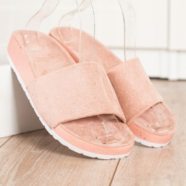 SHELOVET Papuci din piele de căprioară la modă roz 2