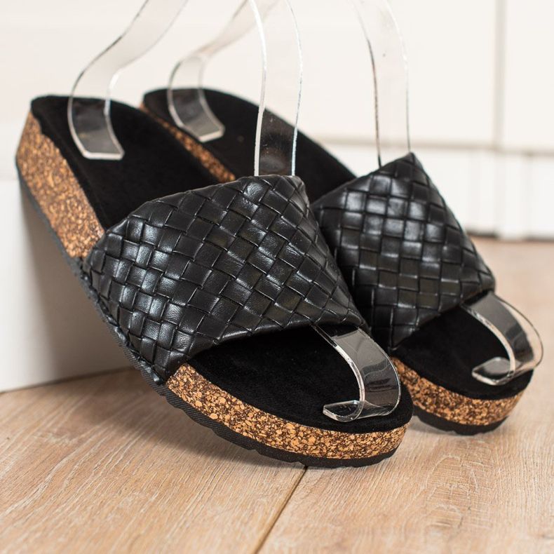 SHELOVET Papuci împletiți la modă negru 1