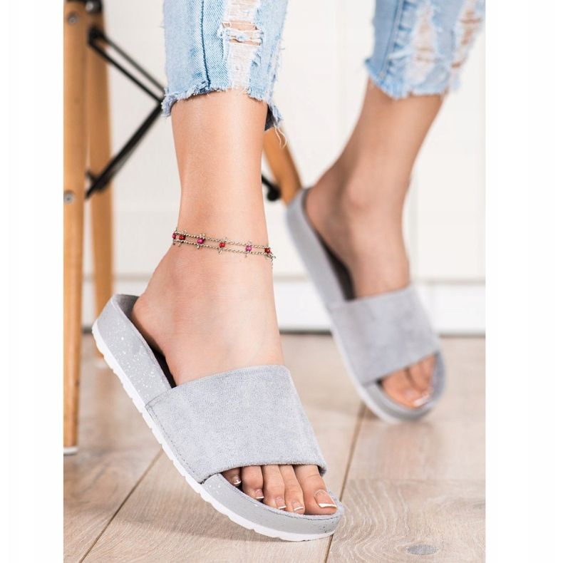 SHELOVET Papuci din piele de căprioară la modă gri 2