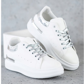 SHELOVET Adidași cu șireturi sclipici alb 2