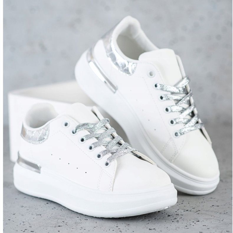 SHELOVET Adidași cu șireturi sclipici alb 2