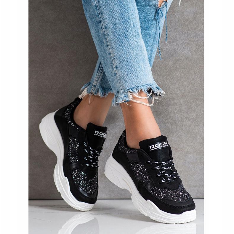 SHELOVET Adidași negri cu sclipici negru 2
