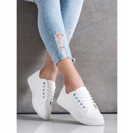 SHELOVET Adidași ajurati cu piele ecologică alb 2