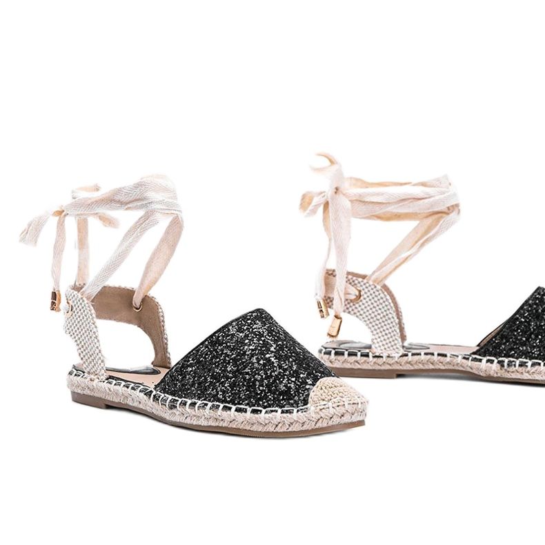 Espadrile din brocart legat de Cassandra neagră bej 1