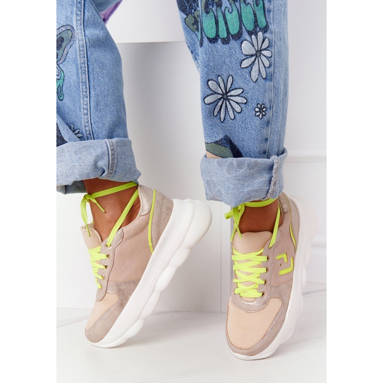 Încălțăminte sport de damă pe platformă Lu Boo Bej multicolor 1