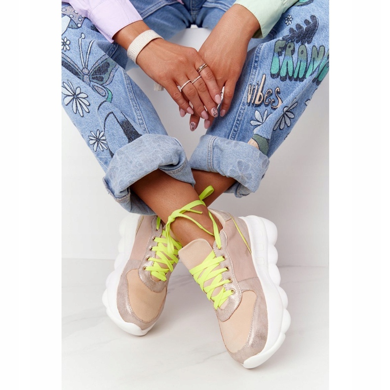 Încălțăminte sport de damă pe platformă Lu Boo Bej multicolor 2