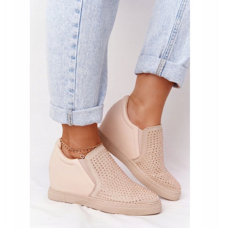 Adidași cu pană cu paiete Lu Boo Beige maro 2