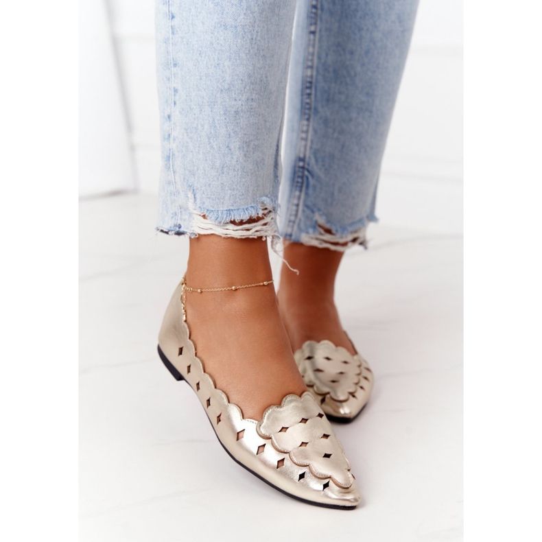 Mocasini ajurati pentru femei Lu Boo Golden de aur 2