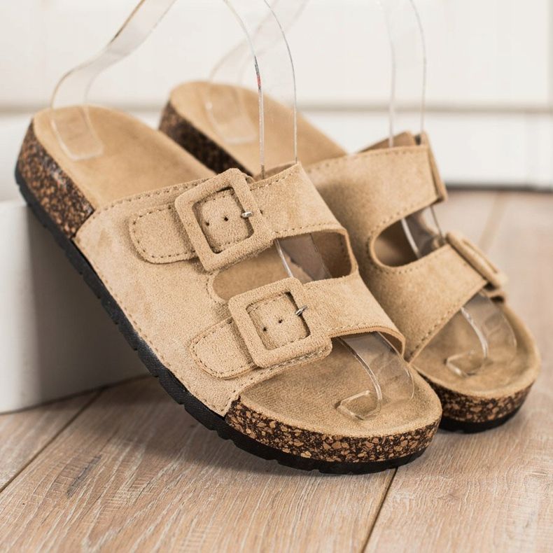 SHELOVET Papuci confortabili cu catarame bej 2