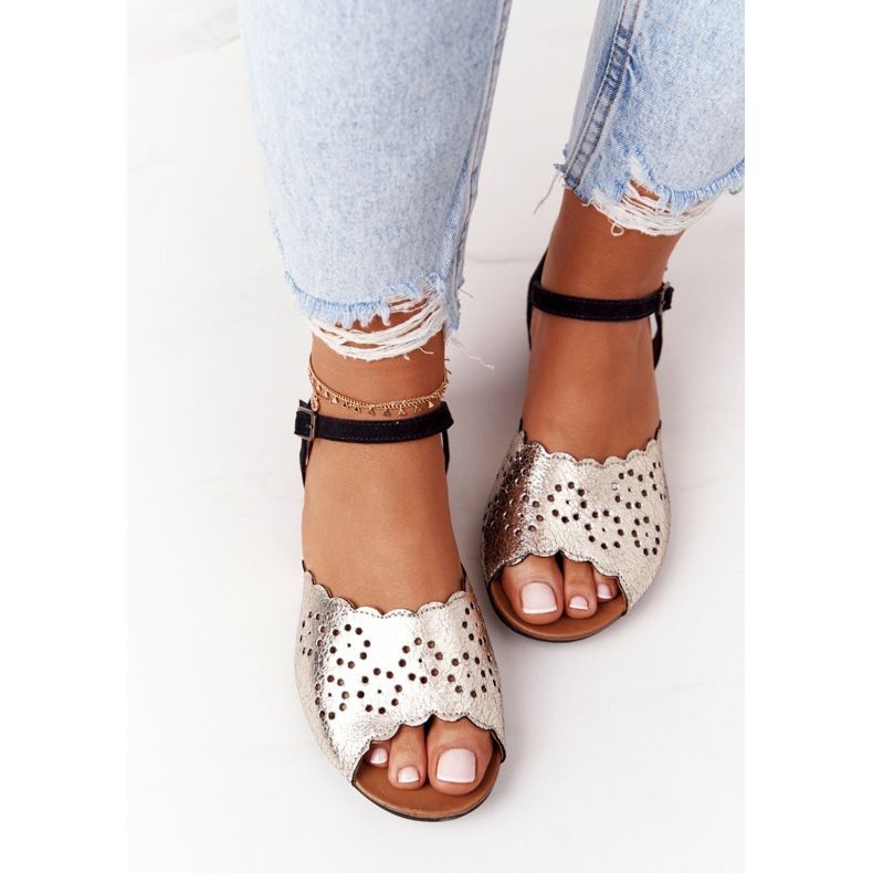 Sandale negre și aurii Maciejka 05199-25 din piele negru de aur 1