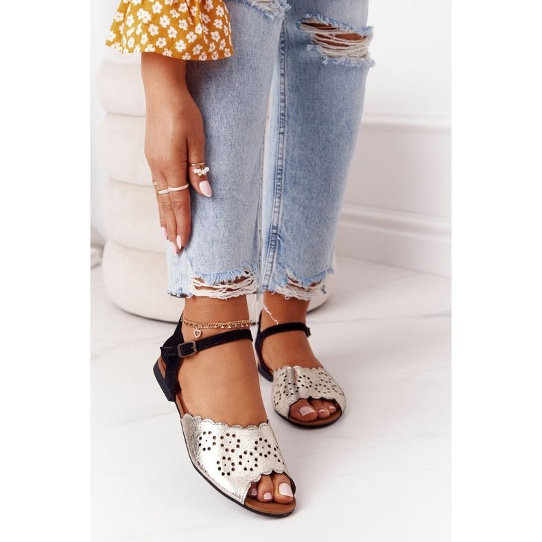 Sandale negre și aurii Maciejka 05199-25 din piele negru de aur 2