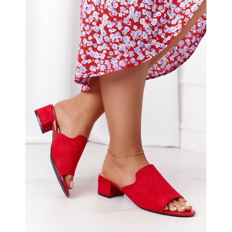 Papuci din piele de căprioară pe toc Sergio Leone KL313 Roșu roşu 1