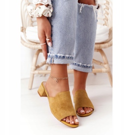 Papuci din piele de căprioară pe toc Sergio Leone KL313 Galben 2