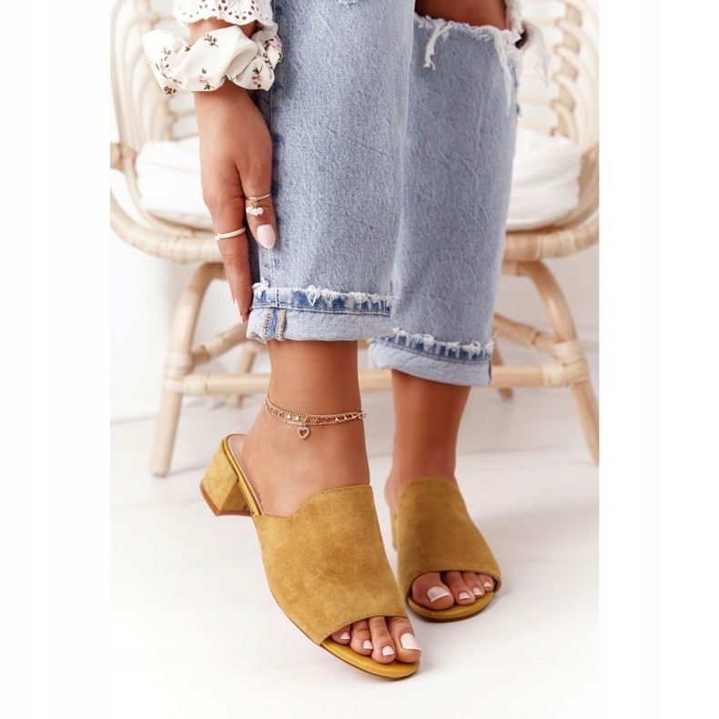 Papuci din piele de căprioară pe toc Sergio Leone KL313 Galben 2