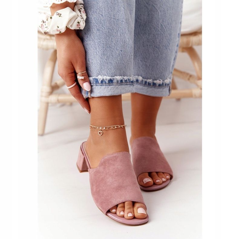 Papuci din piele de căprioară pe toc Sergio Leone KL313 Roz 1