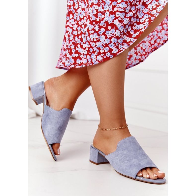 Papuci din piele de căprioară pe toc Sergio Leone KL313 Albastru 1