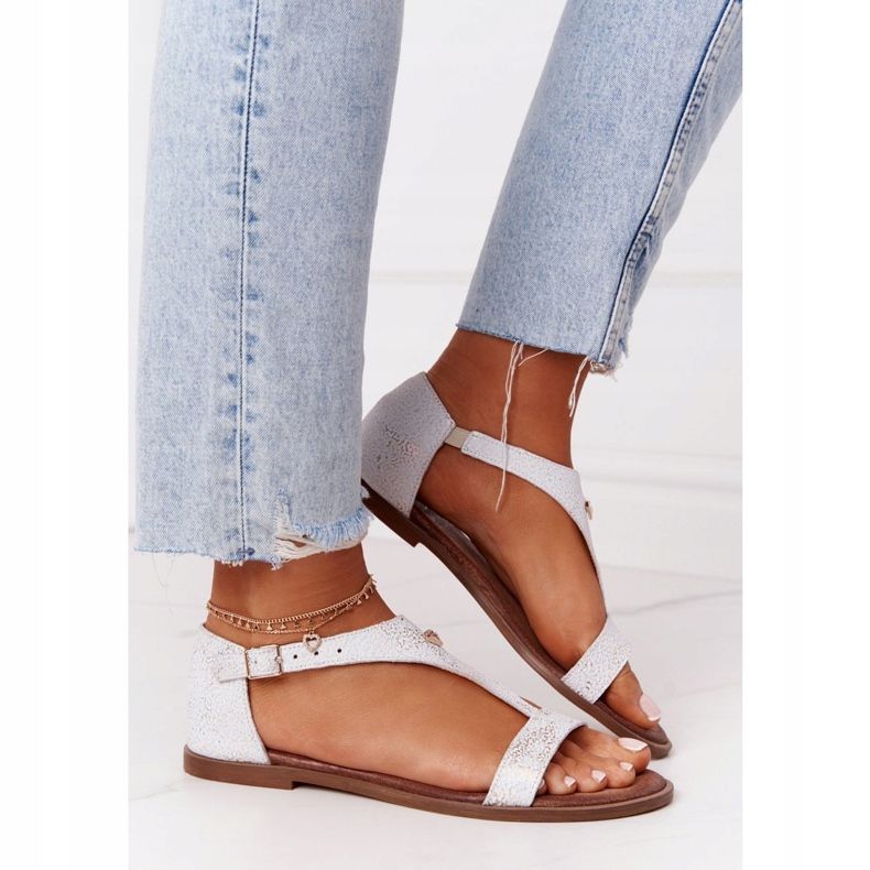 Sandale din piele pentru femei Nicole 2648 White Metallic alb multicolor 2