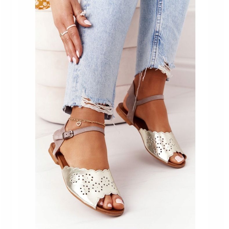 Sandale din piele Maciejka 05199-04 Bej și auriu de aur 2