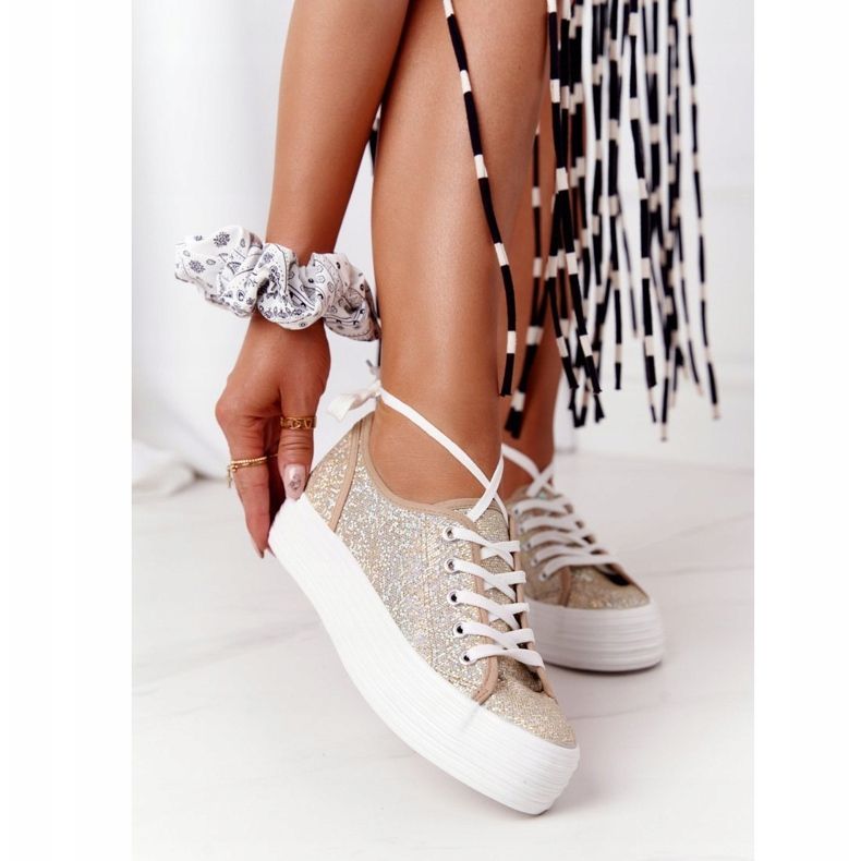 S.Barski Adidași sclipici pe platforma Golden Luna de aur 1