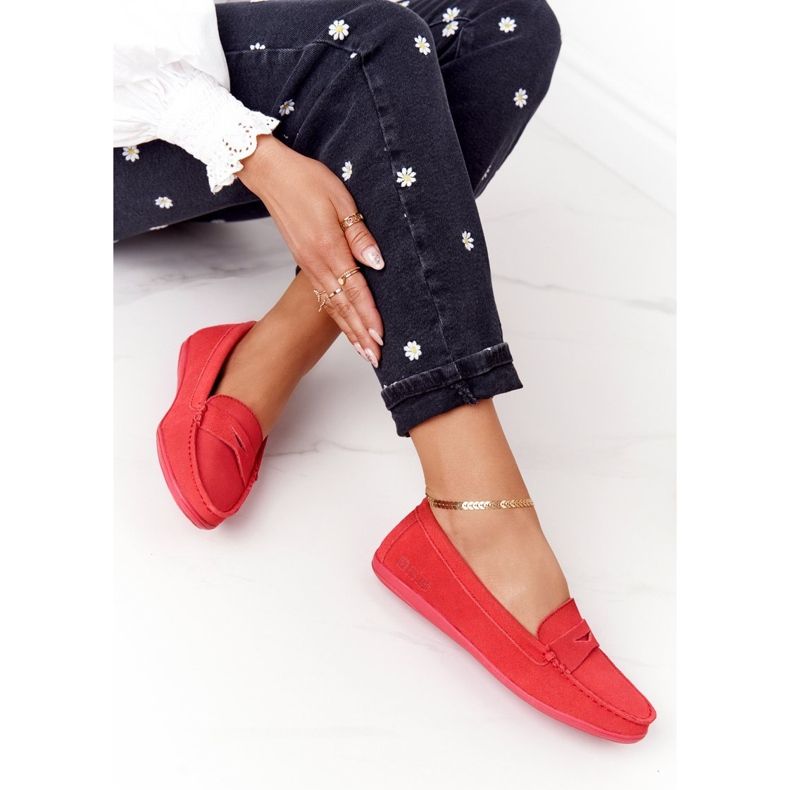 Mocasini din piele de damă Big Star HH274668 Coral roșu 1