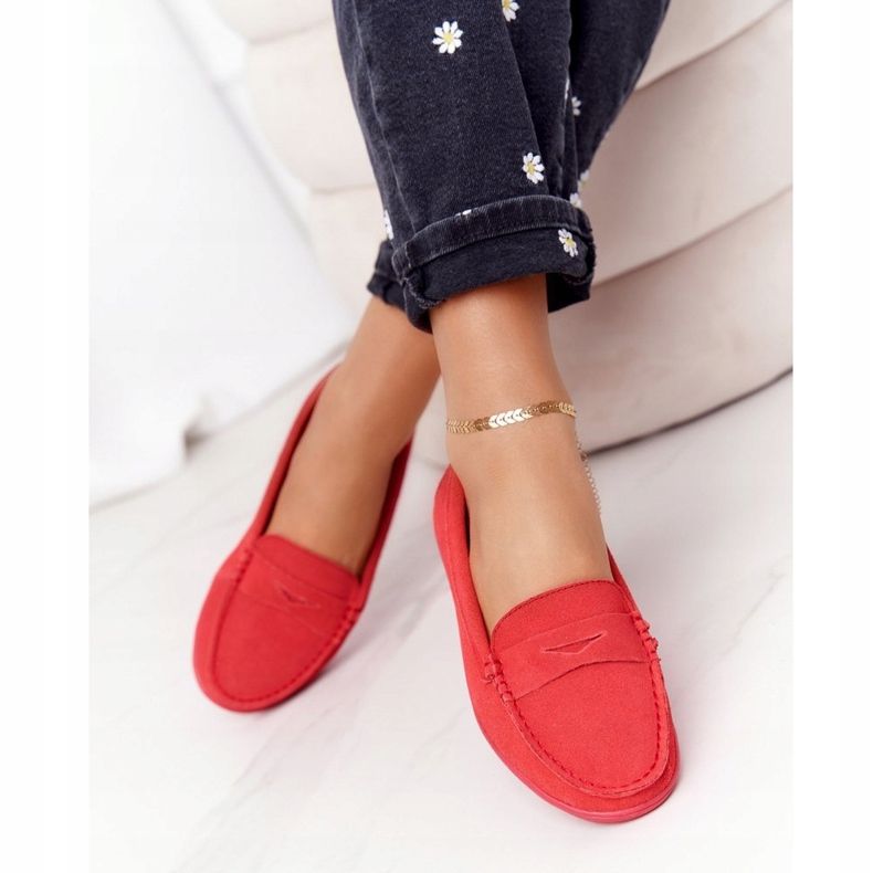 Mocasini din piele de damă Big Star HH274668 Coral roșu 2