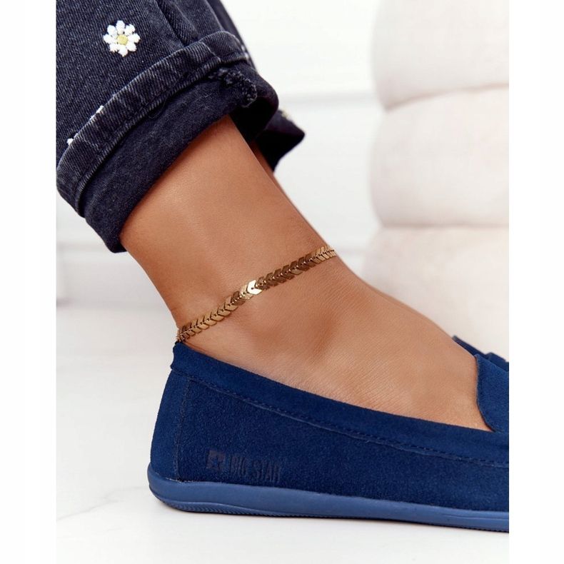 Mocasini din piele de damă Big Star HH274663 Blue Navy albastru marin 1