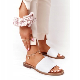 Papuci din piele cu matlasare Nicole 2650 White alb 1