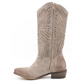 Exousite Cizme de piele ajurată pentru femei 1229 gri 1