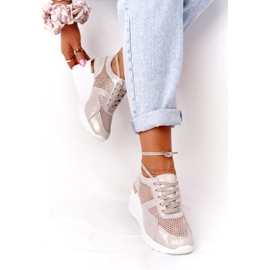 Adidași din piele cu o plasă S.Barski Golden bej de aur 3