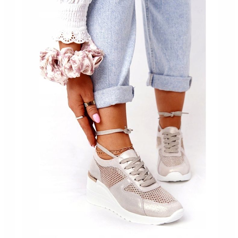 Adidași din piele cu o plasă S.Barski Golden bej de aur 2