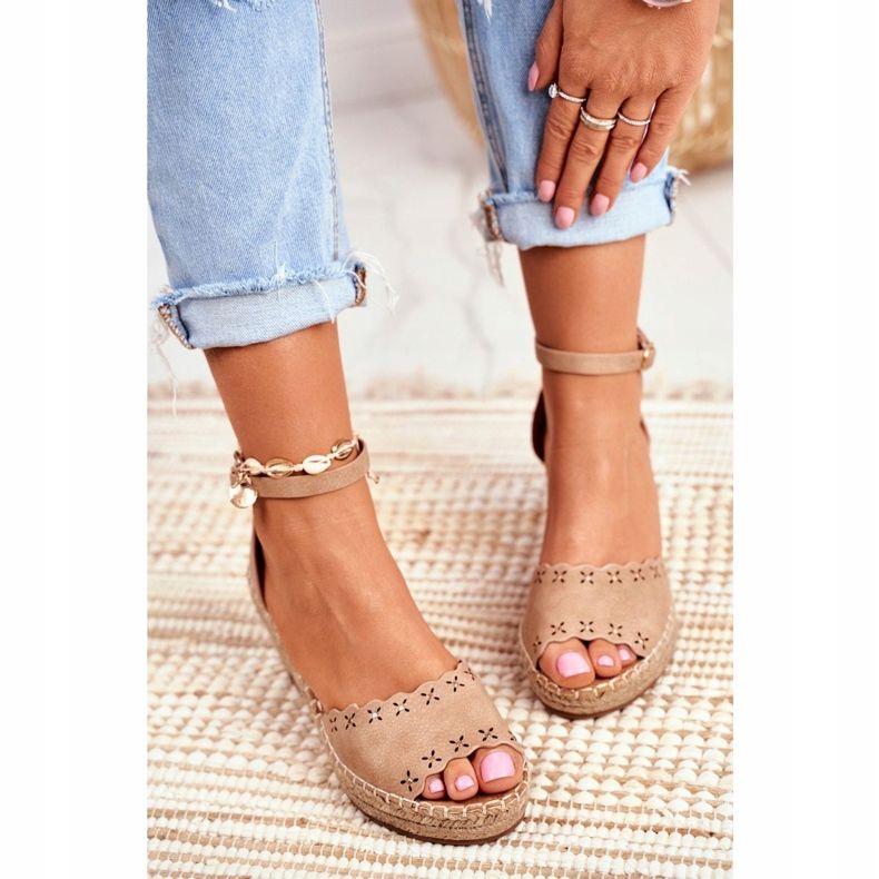 EVE Sandale pentru femei pe espadrile cu pană bej 9SD98-0953 Săgetător 3