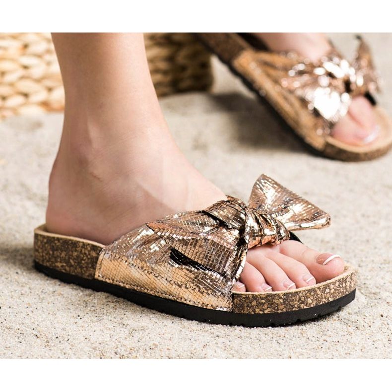 SHELOVET Papuci strălucitori cu fundă de aur 1