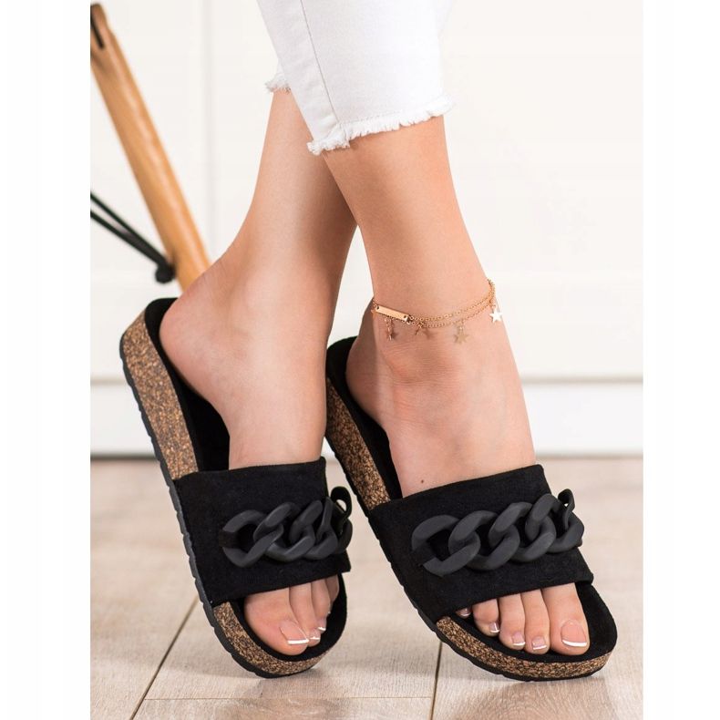 SHELOVET Papuci la modă cu ornament negru 1