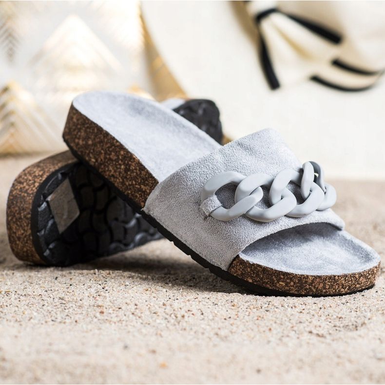 SHELOVET Papuci la modă cu ornament gri 1