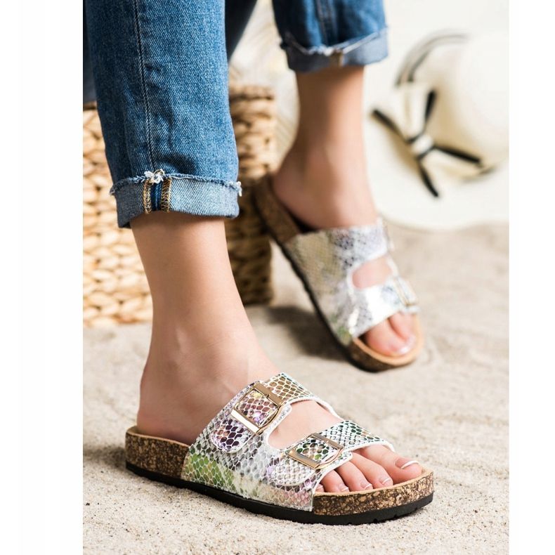 SHELOVET Papuci cu efect Holo argint gri multicolor 2